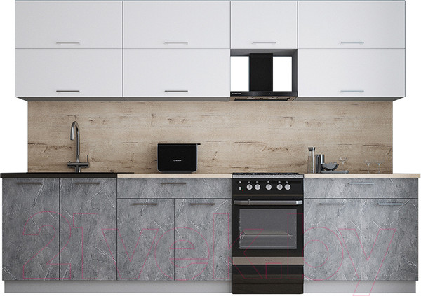 Изображение товара Кухонный гарнитур Интерлиния Мила Gloss 50-29 (белый/керамика/травертин серый)
