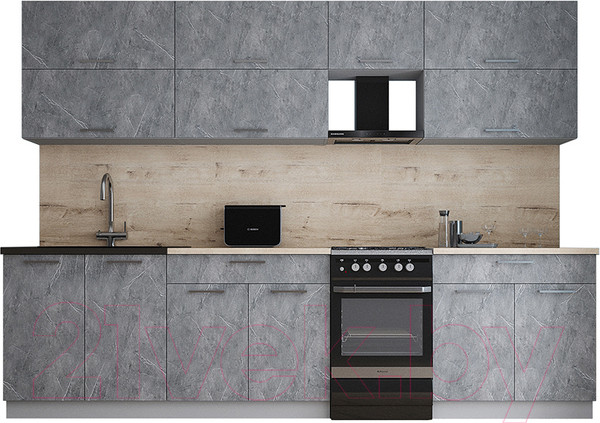 Изображение товара Кухонный гарнитур Интерлиния Мила Gloss 50-29 (керамика/керамика/травертин серый)