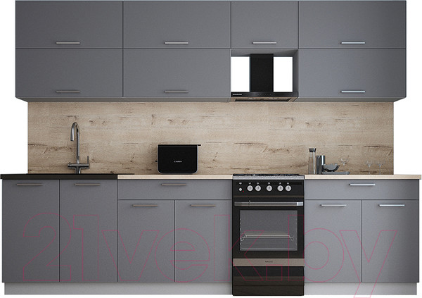 Изображение товара Кухонный гарнитур Интерлиния Мила Gloss 50-29 (серый/серый/травертин серый)
