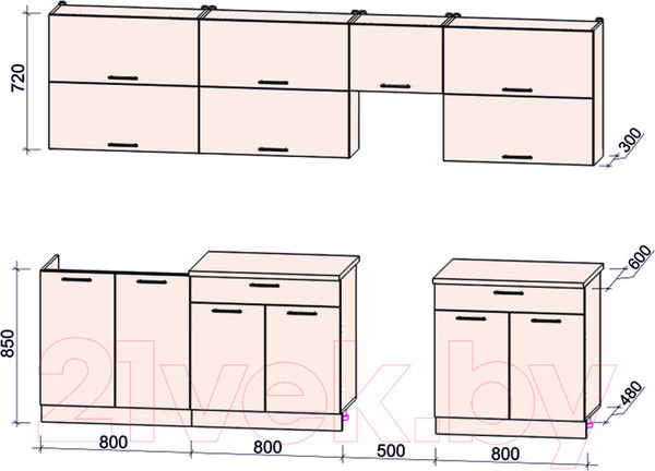 Изображение товара Кухонный гарнитур Интерлиния Мила Gloss 50-29 (черный глянец/дуб вотан/травертин серый)