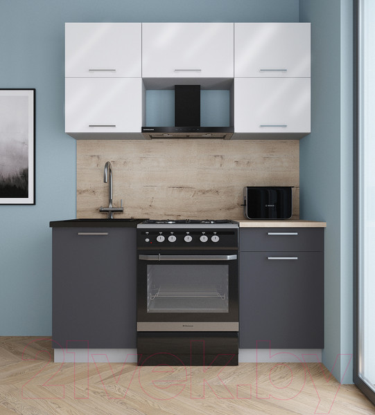 Изображение товара Кухонный гарнитур Интерлиния Мила Gloss 60-16 (белый глянец/пепел/травертин серый)