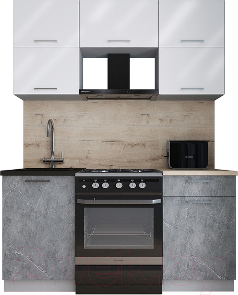 Изображение товара Кухонный гарнитур Интерлиния Мила Gloss 60-16 (белый глянец/керамика/травертин серый)