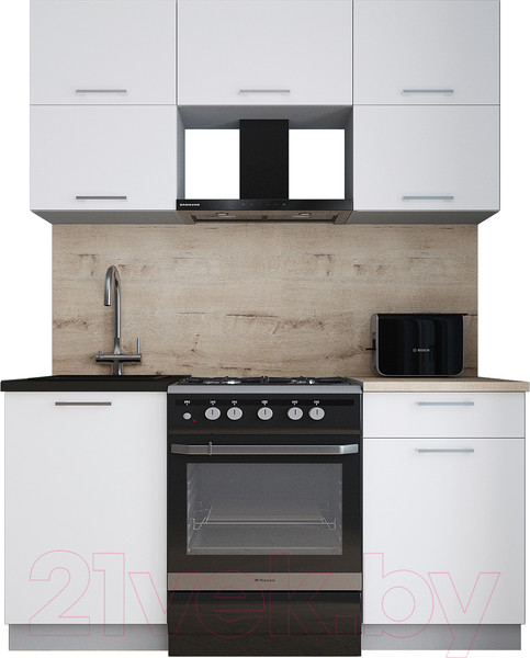 Изображение товара Кухонный гарнитур Интерлиния Мила Gloss 60-16 (белый/белый/травертин серый)