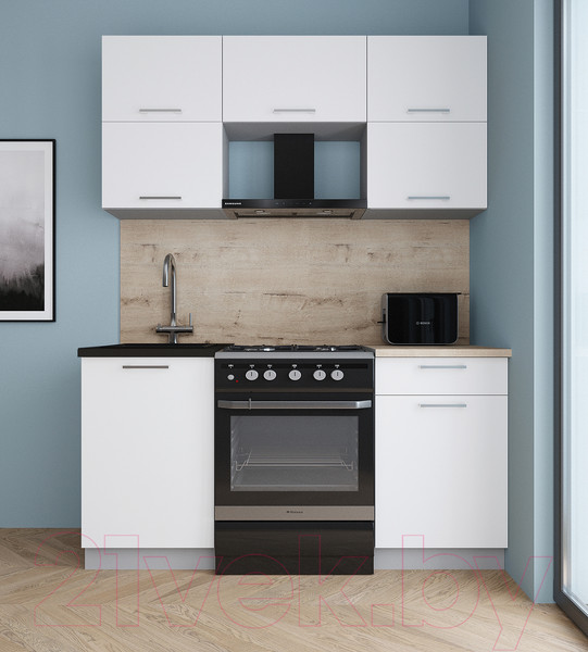 Изображение товара Кухонный гарнитур Интерлиния Мила Gloss 60-16 (белый/белый/травертин серый)