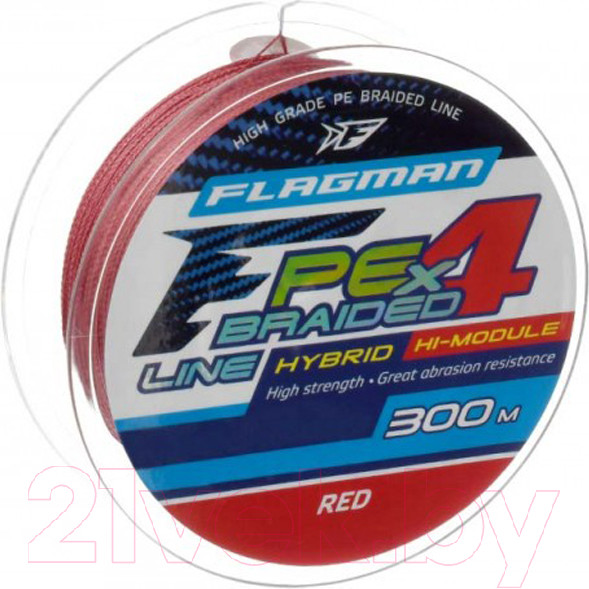 Изображение товара Леска плетеная Flagman Fishing PE Hybrid F4 300м Red 0.40мм 25кг 55lb / 30300-040