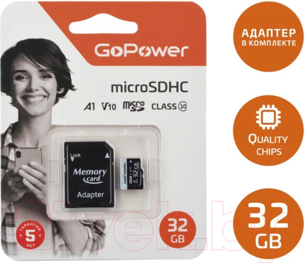 Изображение товара Карта памяти GoPower MicroSD 32GB Class10 / 00-00025675 (с адаптером)