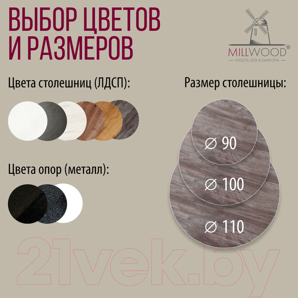 Изображение товара Обеденный стол Millwood Женева 2 Л D110 (сосна пасадена/металл черный)