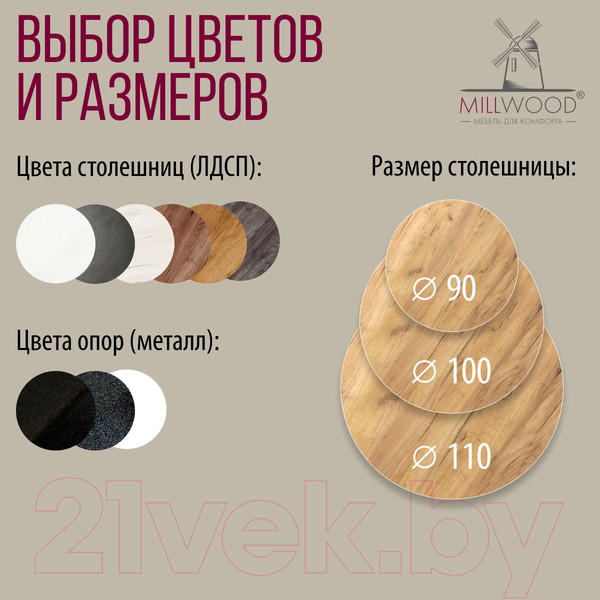 Изображение товара Обеденный стол Millwood Женева 2 Л D110 (дуб золотой Craft/металл белый)