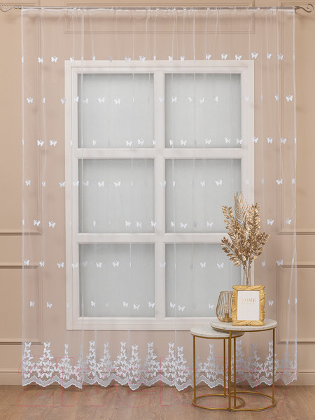 Изображение товара Гардина Amore Mio Вышивка Classic 6PL Babochka-w 300x270 / 92892 (белый)