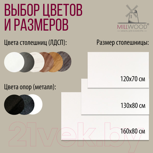 Изображение товара Обеденный стол Millwood Женева Л 120x70x75 (белый/металл черный)