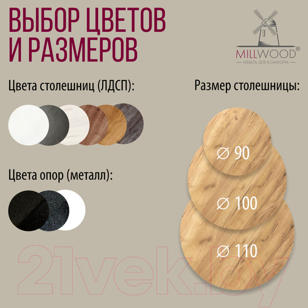 Изображение товара Обеденный стол Millwood Женева Л D110 (дуб золотой Craft/металл белый)