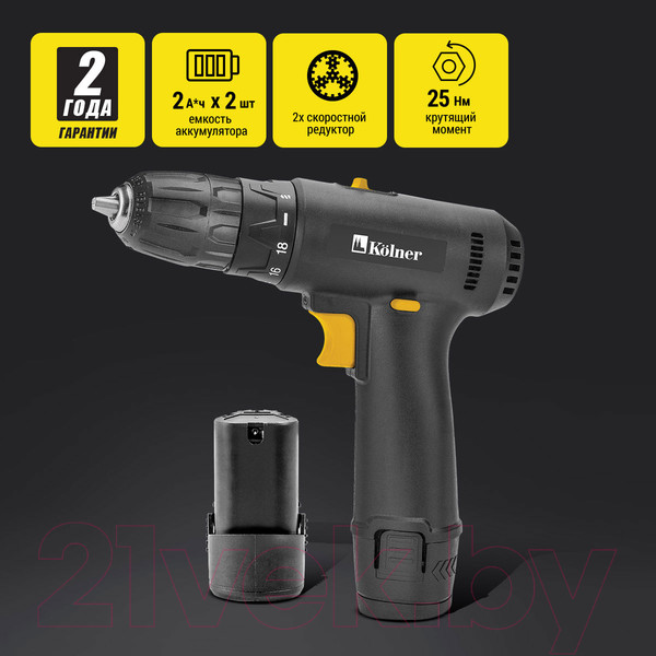 Изображение товара Аккумуляторная дрель-шуруповерт Kolner KCD 12/2L