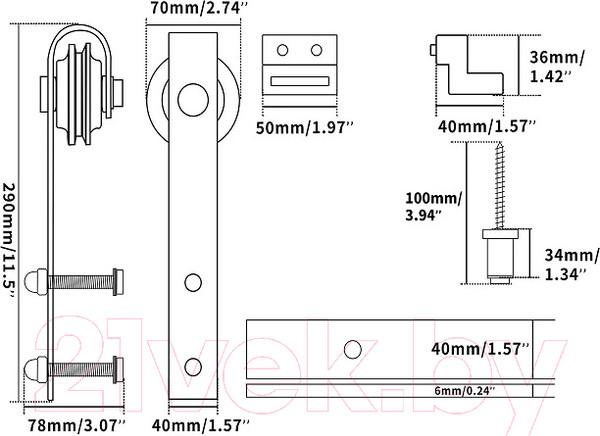 Изображение товара Комплект фурнитуры для раздвижных дверей Юнива Классика BDHB01P/1.6