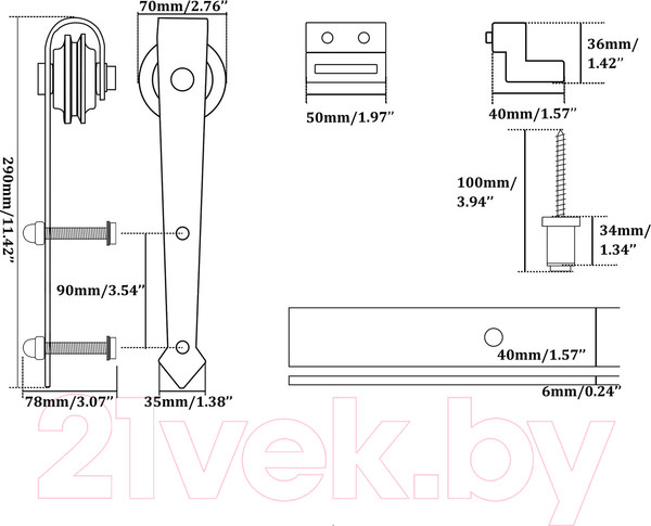 Изображение товара Комплект фурнитуры для раздвижных дверей Юнива Стрела BDHB02P
