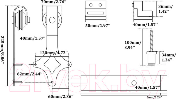 Изображение товара Комплект фурнитуры для раздвижных дверей Юнива Бриллиант BDHB07P