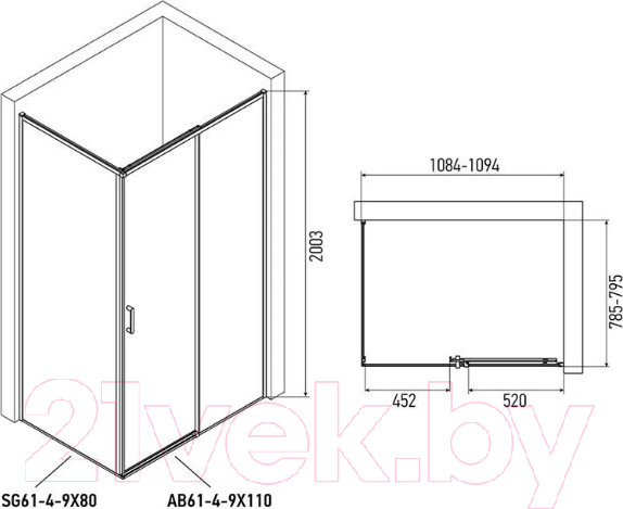 Изображение товара Душевая стенка Alex Baitler SG64B80