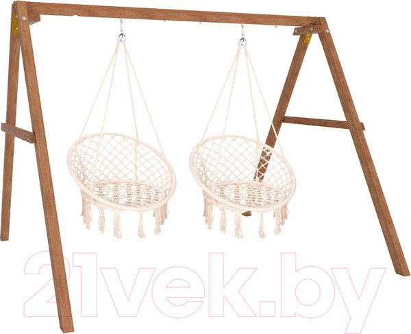 Изображение товара Качели National Tree Company Деревянные с подвесными креслами / Р911-38 (бежевый)