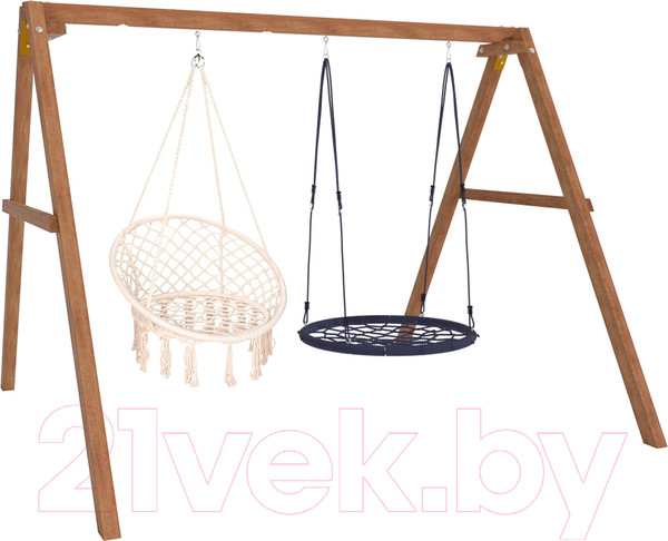 Изображение товара Качели National Tree Company Деревянные с подвесными креслами и гнездом 100 / Р911-40 (бежевый)