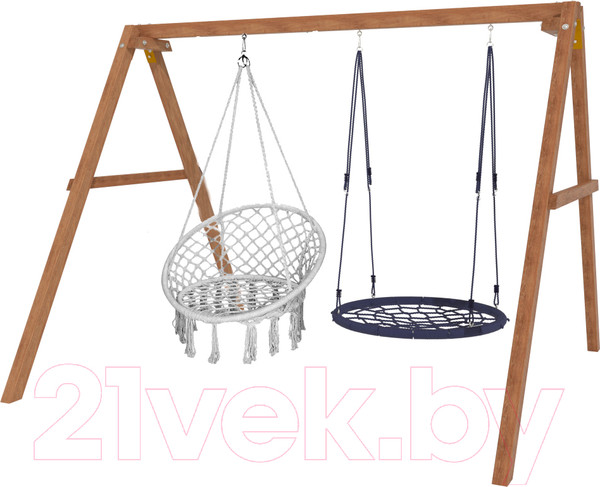 Изображение товара Качели National Tree Company Деревянные с подвесными креслами и гнездом 100 / Р911-41 (серый)