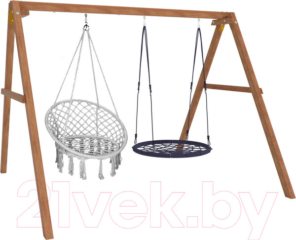 Изображение товара Качели National Tree Company Деревянные с подвесными креслами и гнездом 100 / Р911-41 (серый)