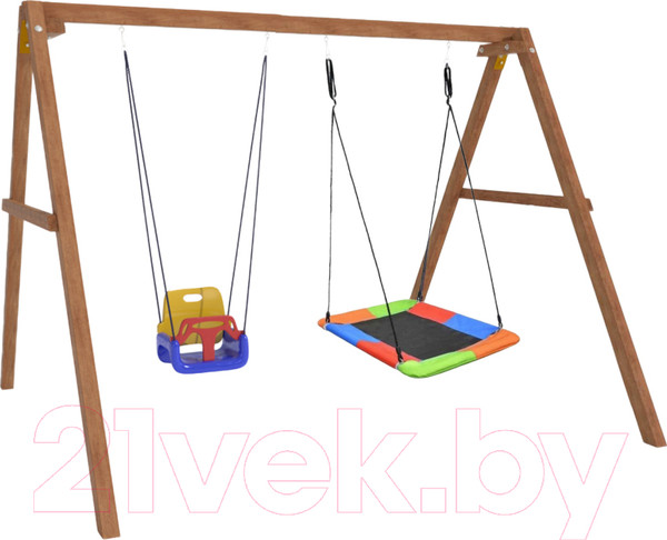 Изображение товара Качели National Tree Company Деревянные с гнездом Лодка и качелями со спинкой / Р911-46 (разноцветный)