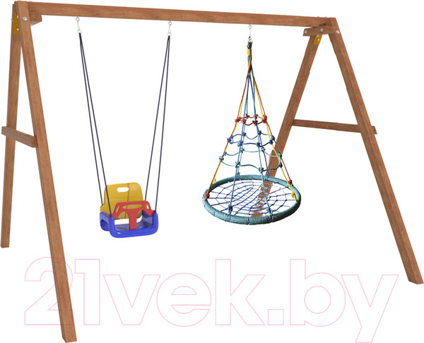 Изображение товара Качели National Tree Company Деревянные с гнездом с паутинкой и качелями со спинкой / Р911-47