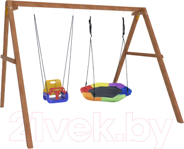 Изображение товара Качели National Tree Company Деревянные с гнездом Гексагон и качелями со спинкой / Р911-48