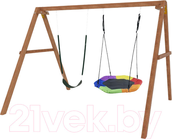 Изображение товара Качели National Tree Company Деревянные с гнездом Гексагон и гибкими качелями / Р911-66