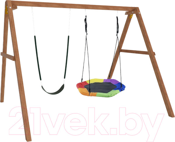 Изображение товара Качели National Tree Company Деревянные с гнездом Гексагон и гибкими качелями / Р911-66