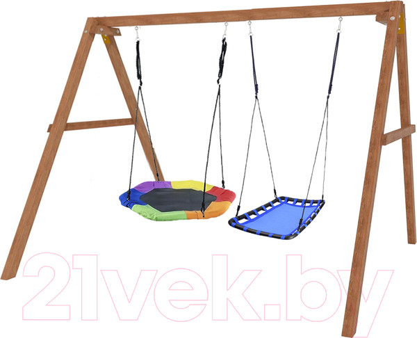 Изображение товара Качели National Tree Company Деревянные с гнездом Гексагон и гнездом Лодка / Р911-74 (голубой)