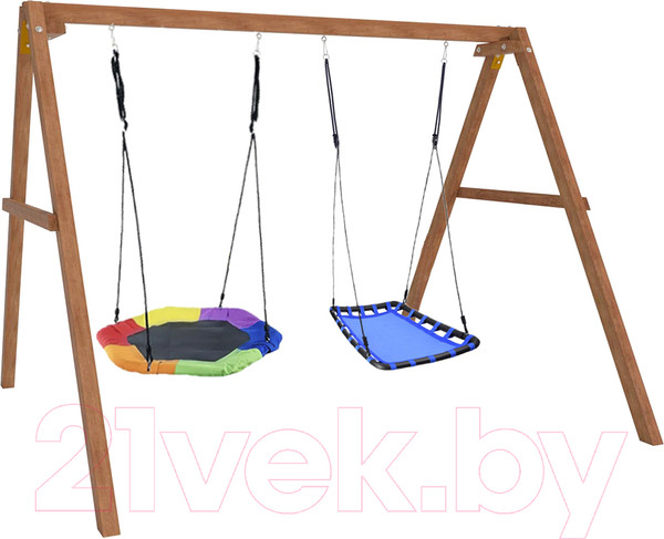 Изображение товара Качели National Tree Company Деревянные с гнездом Гексагон и гнездом Лодка / Р911-74 (голубой)