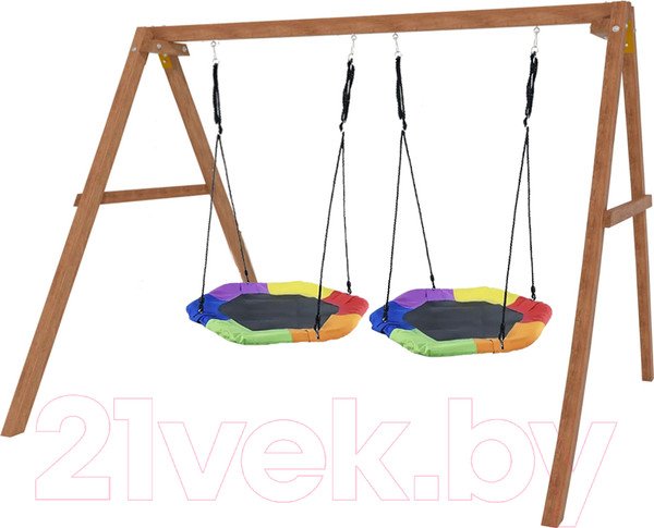 Изображение товара Качели National Tree Company Деревянные с двумя гнездами Гексагон / Р911-79