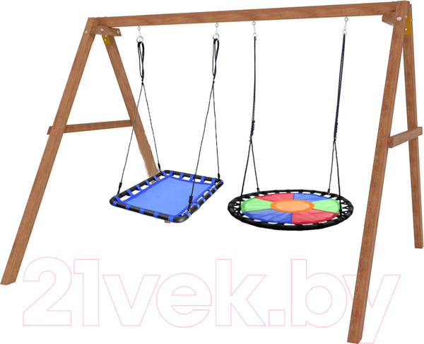 Изображение товара Качели National Tree Company Деревянные с круглым гнездом Свиби и овальным гнездом / Р911-81 (голубой)
