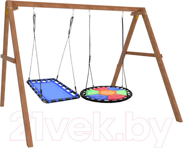 Изображение товара Качели National Tree Company Деревянные с круглым гнездом Свиби и овальным гнездом / Р911-81 (голубой)