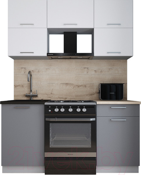 Изображение товара Кухонный гарнитур Интерлиния Мила Gloss 60-16 (белый/серый/травертин серый)