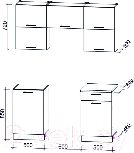 Изображение товара Кухонный гарнитур Интерлиния Мила Gloss 60-16 (пепел/пепел/травертин серый)