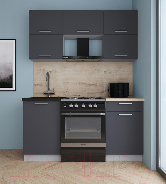 Изображение товара Кухонный гарнитур Интерлиния Мила Gloss 60-16 (пепел/пепел/травертин серый)