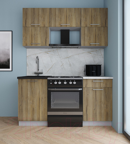 Изображение товара Кухонный гарнитур Интерлиния Мила Gloss 60-16 (дуб вотан/дуб вотан/травертин серый)