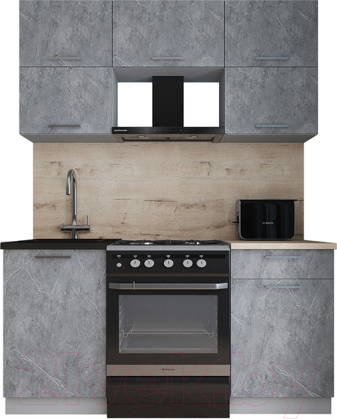 Изображение товара Кухонный гарнитур Интерлиния Мила Gloss 60-16 (керамика/керамика/травертин серый)