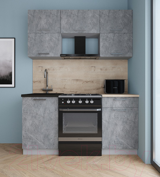 Изображение товара Кухонный гарнитур Интерлиния Мила Gloss 60-16 (керамика/керамика/травертин серый)