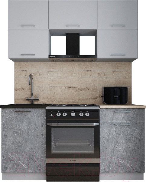 Изображение товара Кухонный гарнитур Интерлиния Мила Gloss 60-16 (грей/керамика/травертин серый)