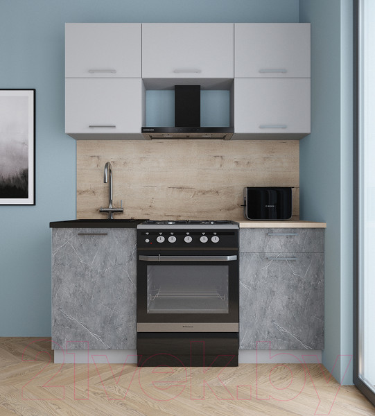 Изображение товара Кухонный гарнитур Интерлиния Мила Gloss 60-16 (грей/керамика/травертин серый)