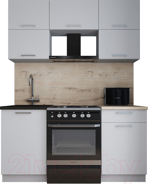 Изображение товара Кухонный гарнитур Интерлиния Мила Gloss 60-16 (грей/грей/травертин серый)