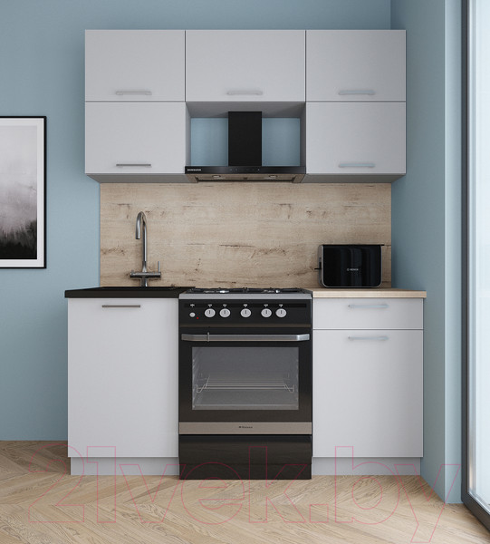 Изображение товара Кухонный гарнитур Интерлиния Мила Gloss 60-16 (грей/грей/травертин серый)