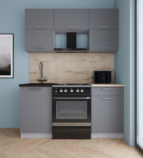 Изображение товара Кухонный гарнитур Интерлиния Мила Gloss 60-16 (серый/серый/травертин серый)
