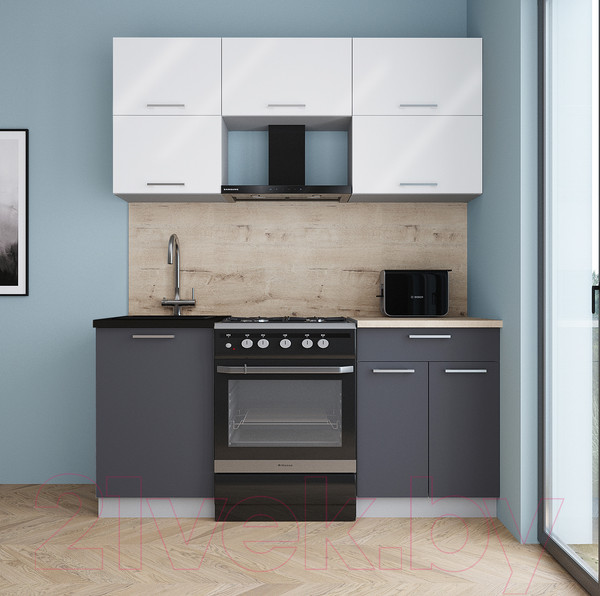 Изображение товара Кухонный гарнитур Интерлиния Мила Gloss 60-17 (белый глянец/пепел/травертин серый)