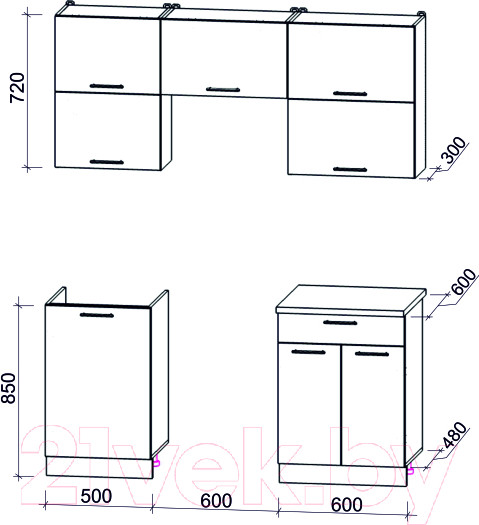Изображение товара Кухонный гарнитур Интерлиния Мила Gloss 60-17 (белый глянец/керамика/травертин серый)