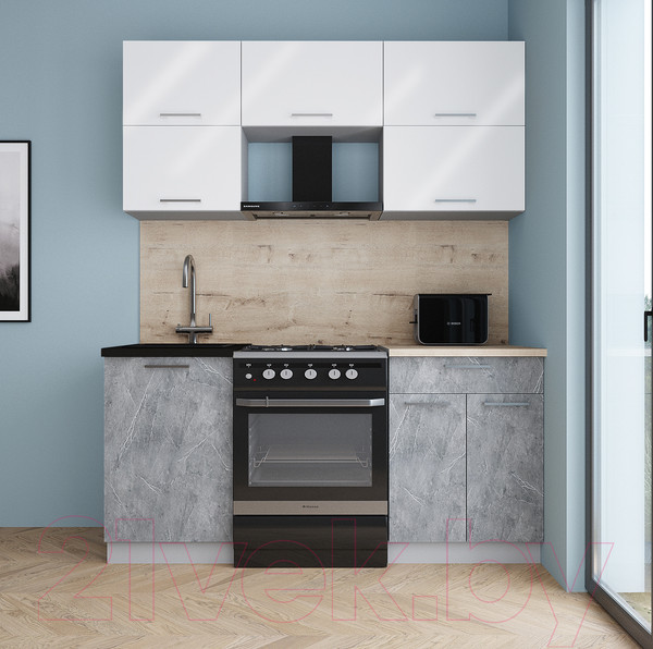 Изображение товара Кухонный гарнитур Интерлиния Мила Gloss 60-17 (белый глянец/керамика/травертин серый)