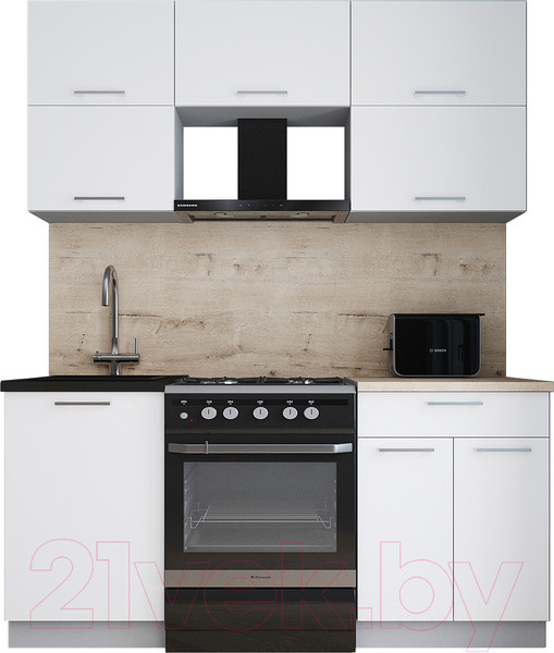 Изображение товара Кухонный гарнитур Интерлиния Мила Gloss 60-17 (белый/белый/травертин серый)