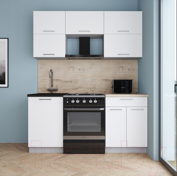 Изображение товара Кухонный гарнитур Интерлиния Мила Gloss 60-17 (белый/белый/травертин серый)